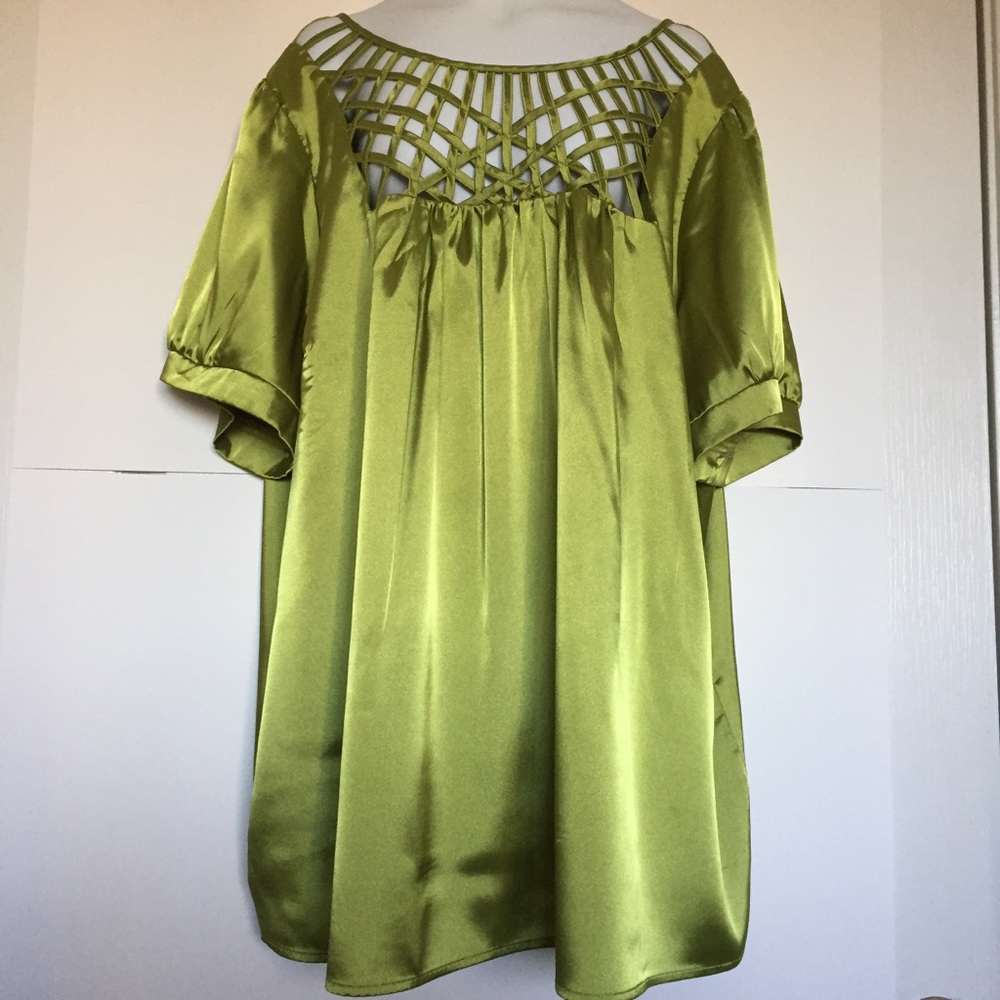 Plus Size Blouse Green Satin 3X